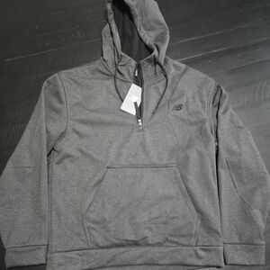 New Balance Men's Fleece Hoodie Quarter Zip High Neck Gray S Pockets Drawstring